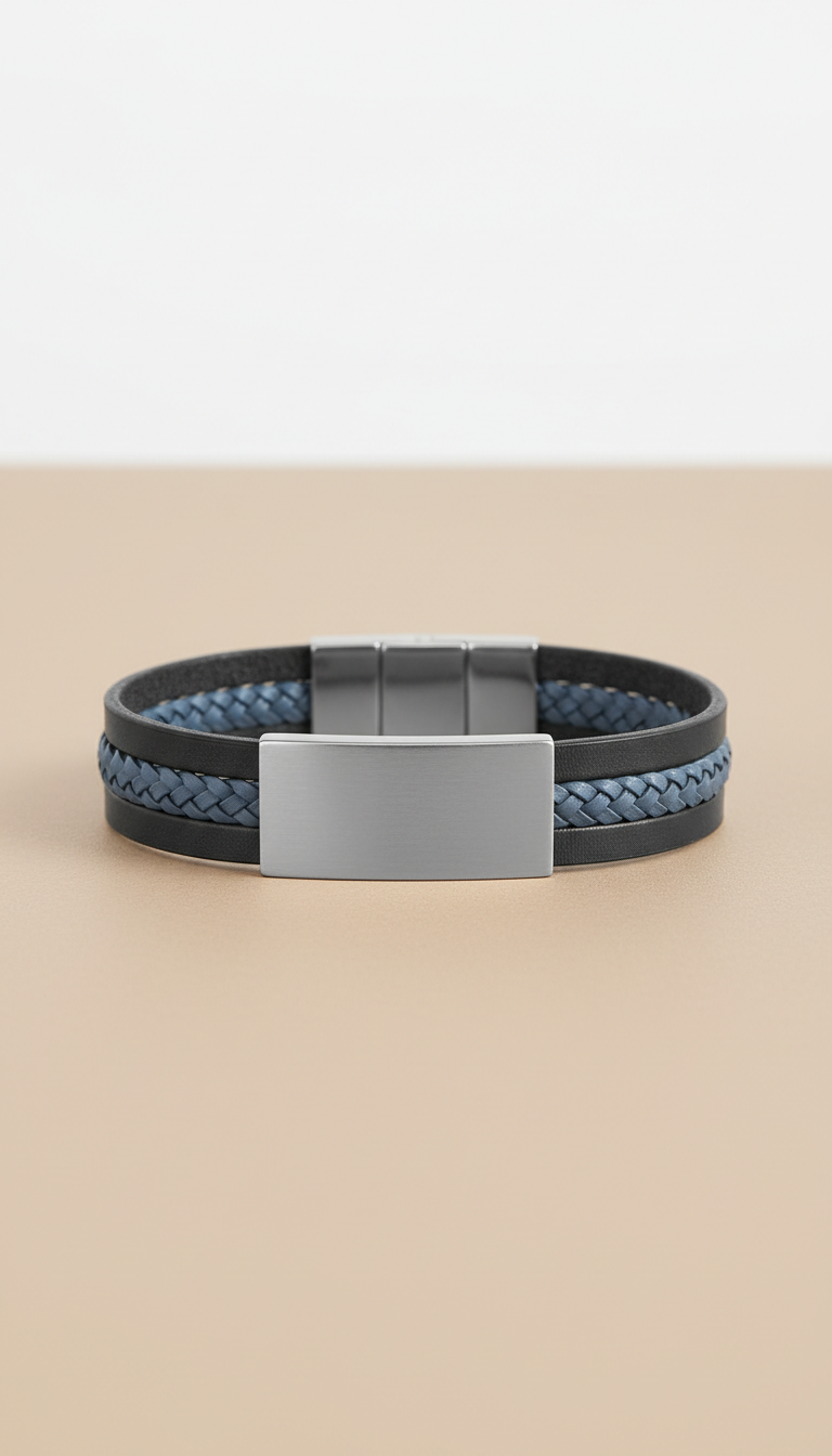 Bracelet cuir lisse et fermoir acier brossé